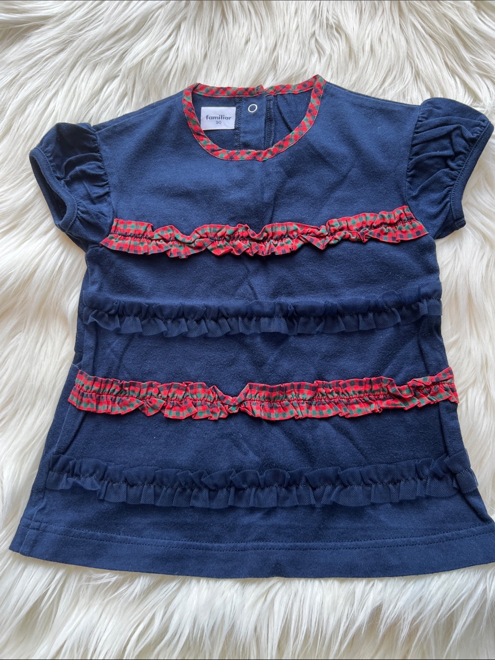 Navy Ruffle Tee with Red Plaid Trim - Kids
